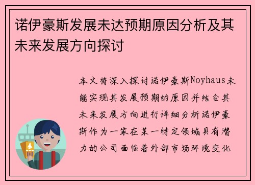 诺伊豪斯发展未达预期原因分析及其未来发展方向探讨